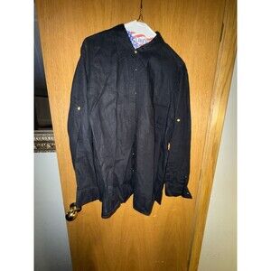 Lauren Ralph Lauren Shirt Womens 2XL Black 100% Linen Button Front Long Sleeve